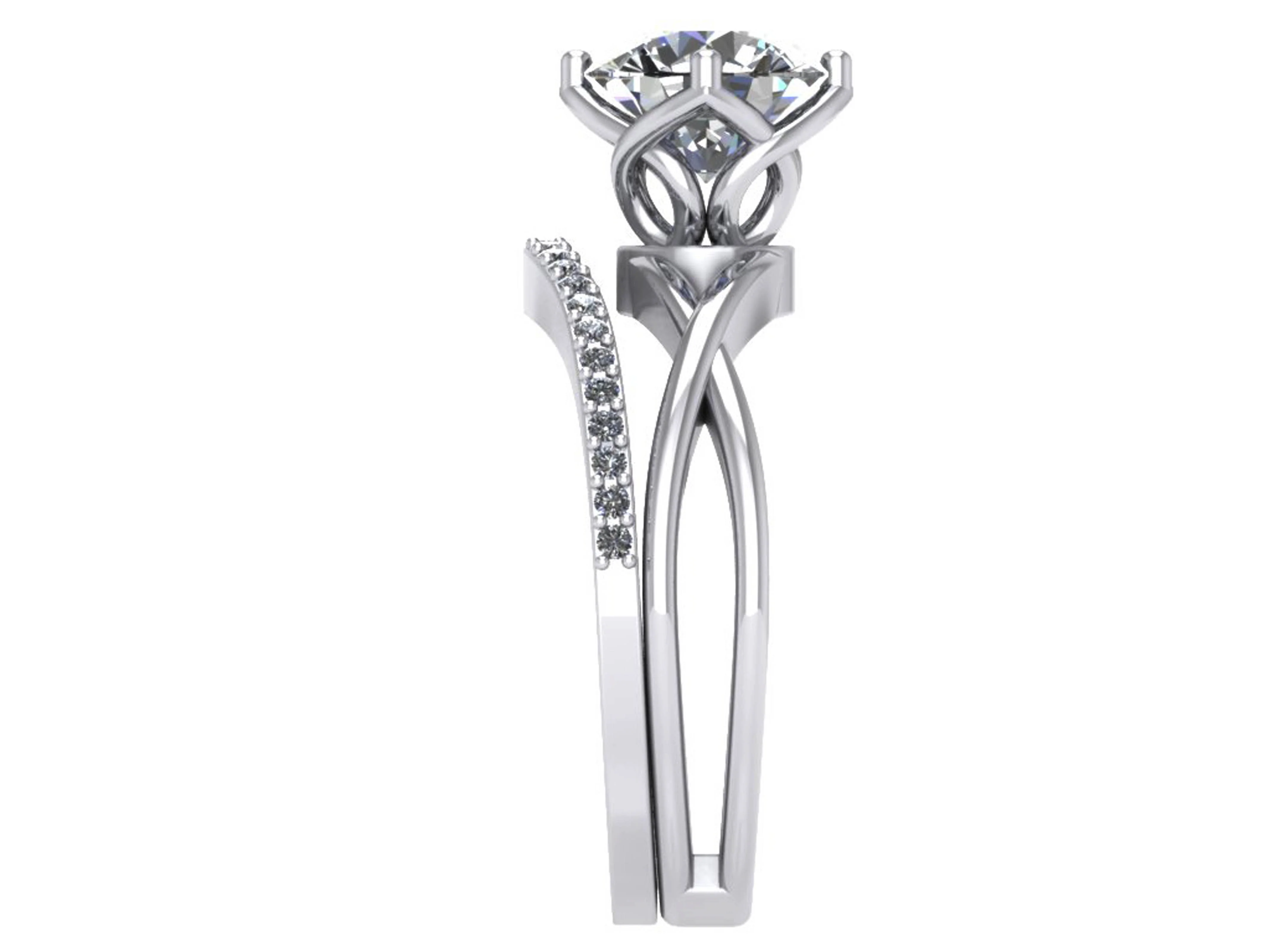The Emiliano 1.10 Carat Center Solitaire Round Diamond Bridal Engagement Ring Set Band - Image 4