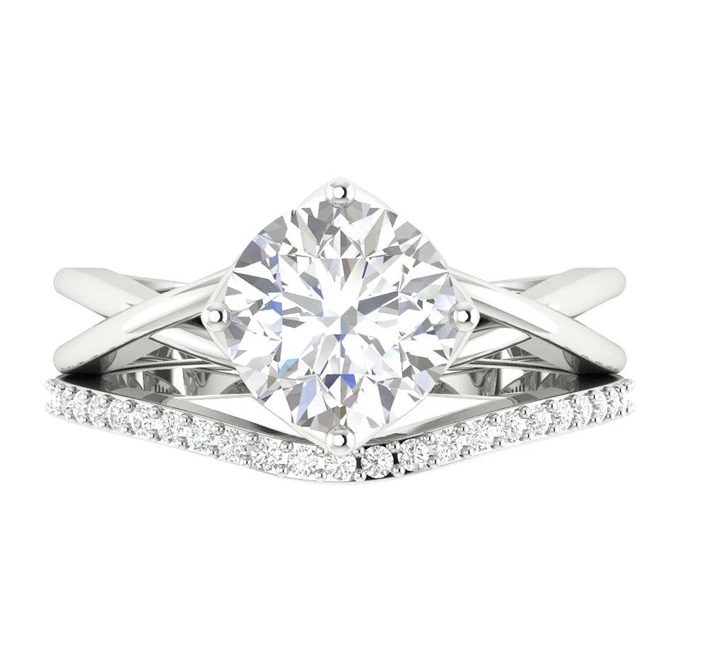 The Emiliano 1.10 Carat Center Solitaire Round Diamond Bridal Engagement Ring Set Band - Image 5
