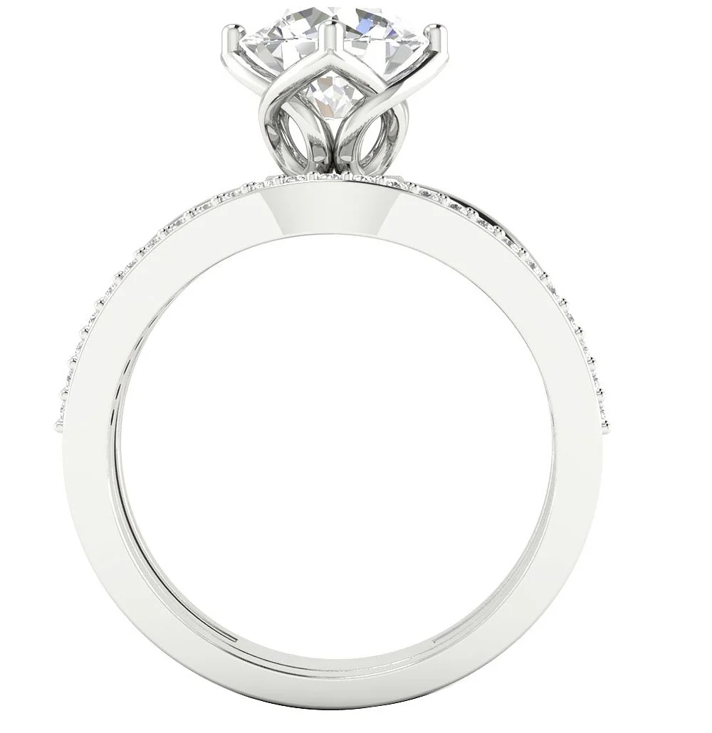 The Emiliano 1.10 Carat Center Solitaire Round Diamond Bridal Engagement Ring Set Band - Image 6