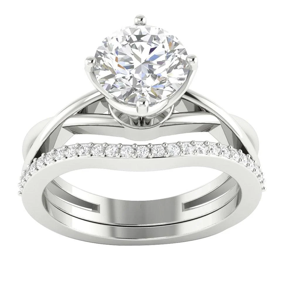 The Emiliano 1.10 Carat Center Solitaire Round Diamond Bridal Engagement Ring Set Band - Image 8