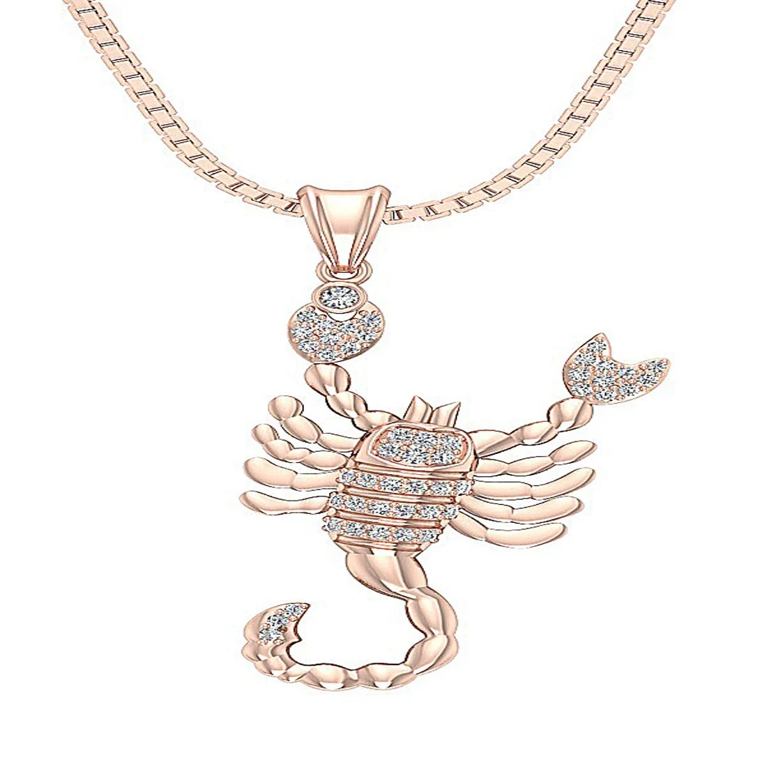 The Emilio Sparkly Round Cut Diamond 14k Rose Gold Zodiac Scorpio Sign Pendant Necklace
