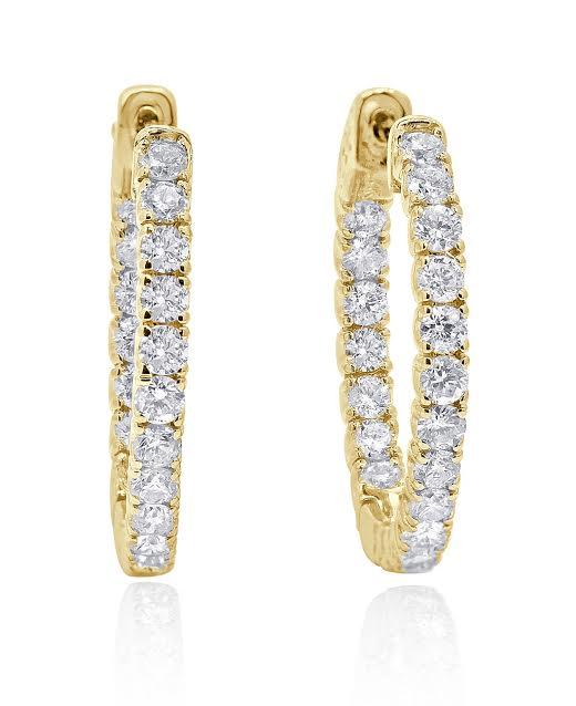 The Emmett Inside Outside Round Brilliant Cut Diamond Hoops Earring 14K Gold - Image 3