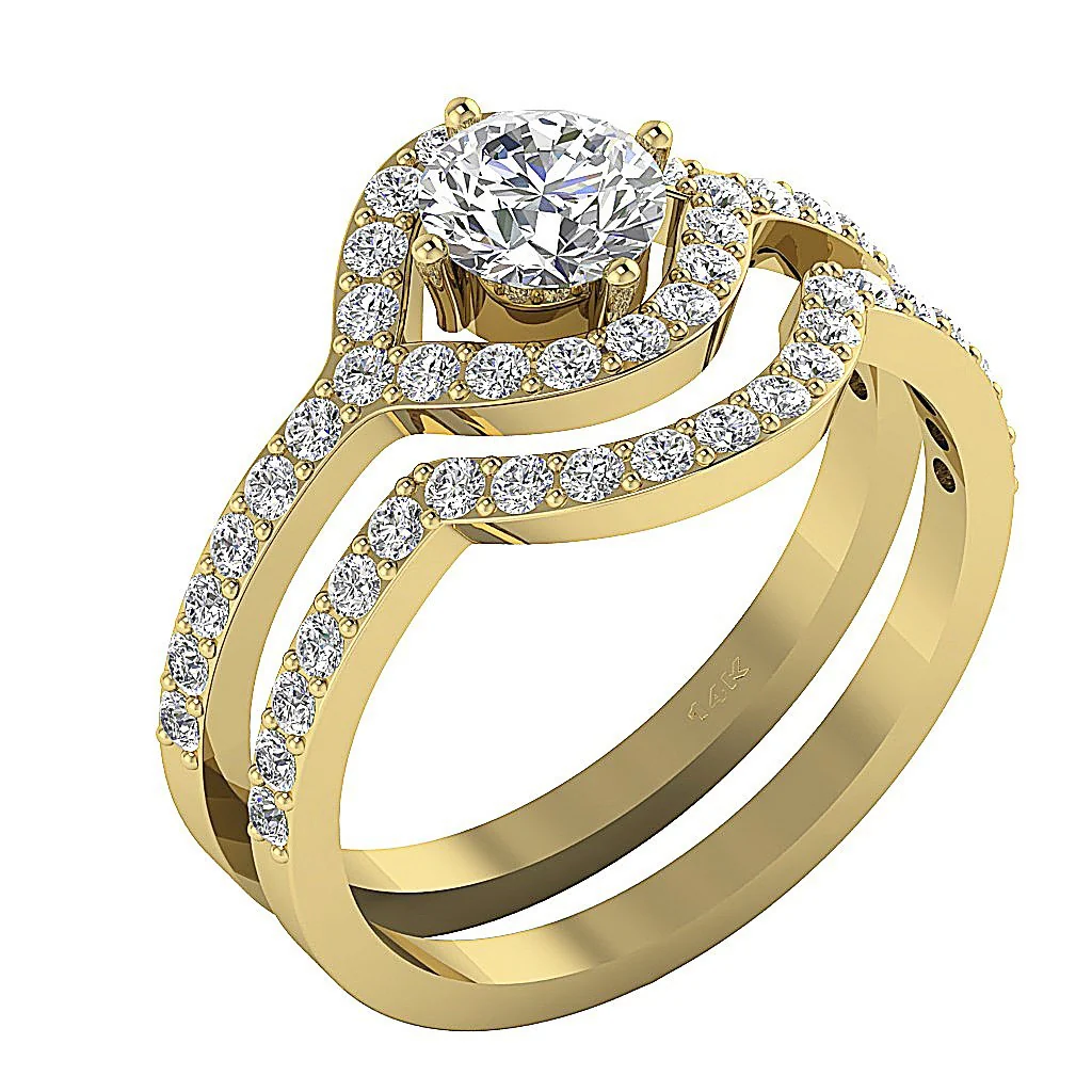 The Emmett Handmade Genuine Diamond Bridal Wedding Ring Band Set Prong Set - Image 2