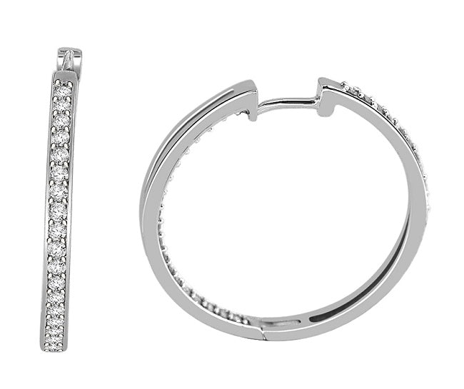 The Enzo Genuine Diamond 1.50 Carat In Outside Hoops Earring 14K Solid White Gold - Image 3