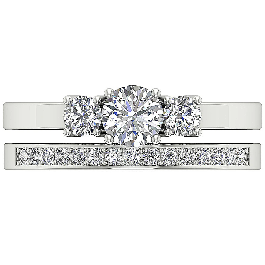 The Enzo 14k Gold Natural Diamond 3 Stone Bridal Wedding Ring Band Set For Women - Image 5
