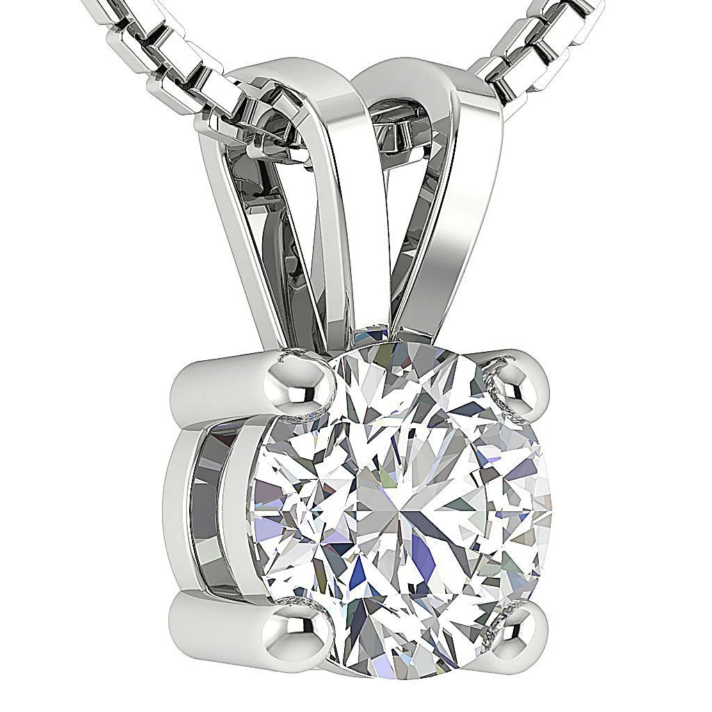 4 Prong Set Solitaire I1/SI1 G 0.80Ct Round Diamond Pendant Necklace 14K White Gold - Image 7