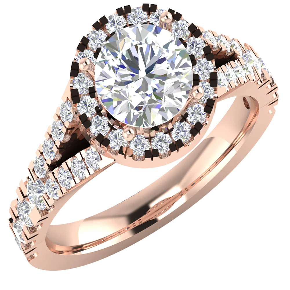 The Esteban Split Shank Round Diamond Halo Solitaire Engagement Ring 14K Rose Gold