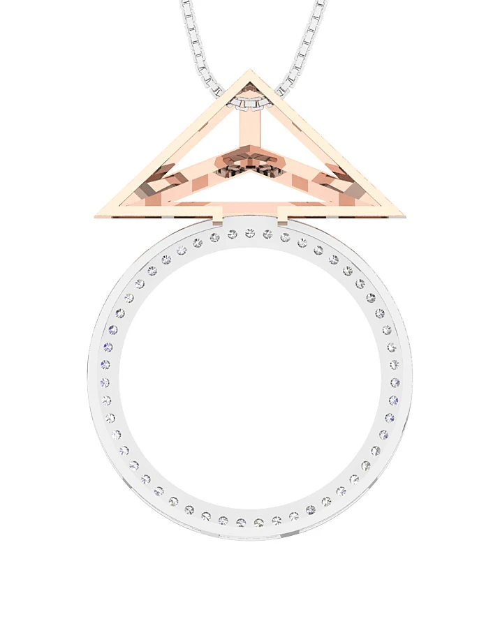 The Ethan Fashion Circle Pendant 14k Two-Tone Gold Natural Diamond Prong Set - Image 5