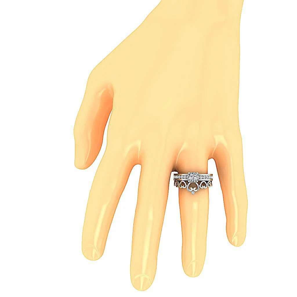 The Everett Beautiful Crown Bridal Wedding Ring Set 14k Solid Gold Round Cut Diamond For Her - Image 14