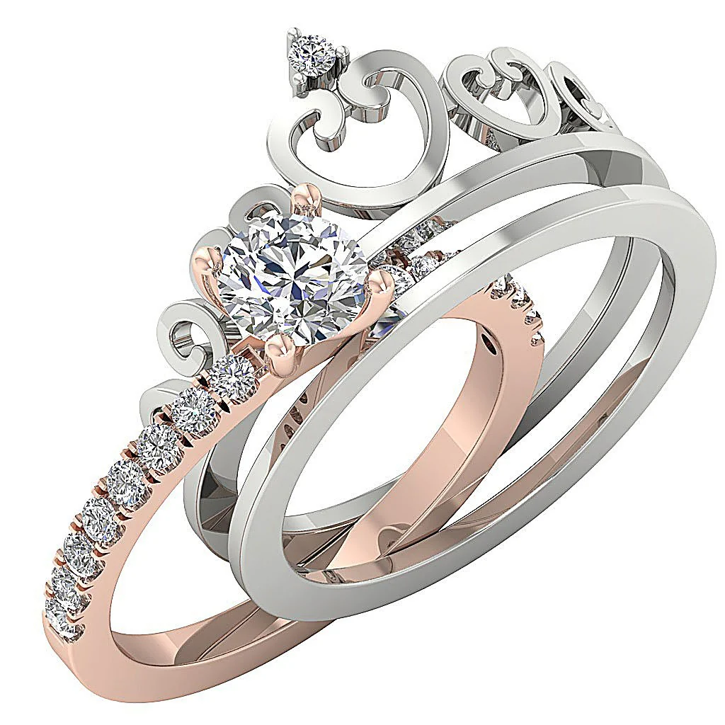 The Everett Beautiful Crown Bridal Wedding Ring Set 14k Solid Gold Round Cut Diamond For Her - Image 4