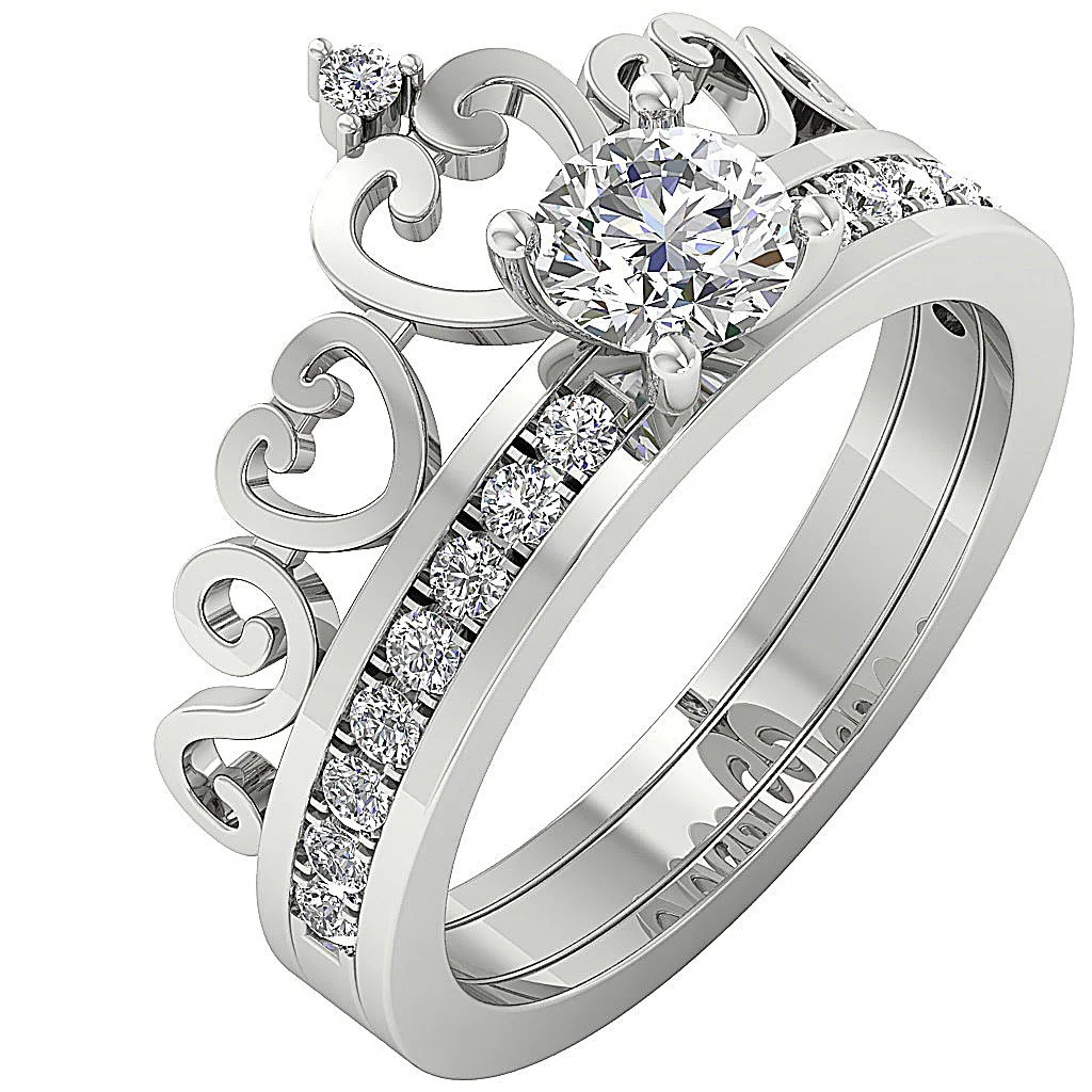 The Everett Beautiful Crown Bridal Wedding Ring Set 14k Solid Gold Round Cut Diamond For Her - Image 6