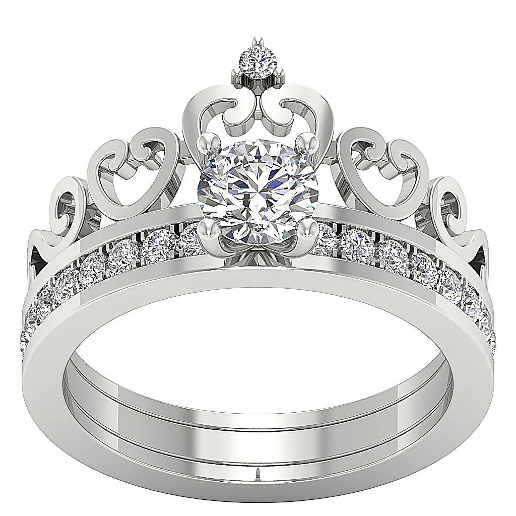The Everett Beautiful Crown Bridal Wedding Ring Set 14k Solid Gold Round Cut Diamond For Her - Image 9