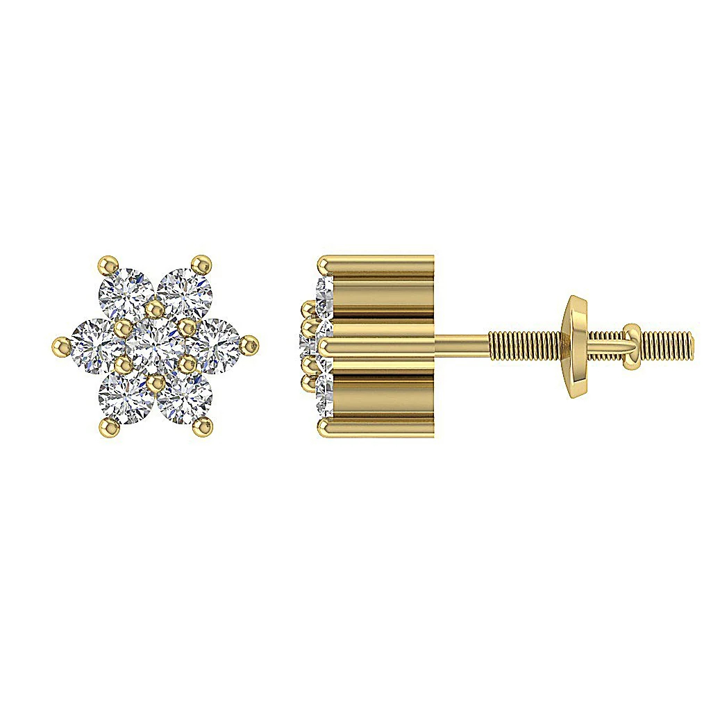 The Ezekiel 14K Solid Gold Natural Diamond Designer Studs Earrings Prong Set Screw Back - Image 5