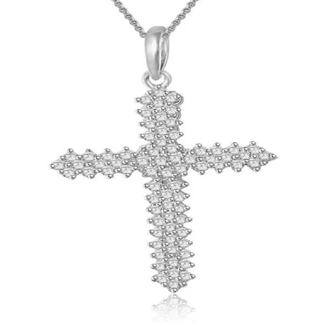 The Ezekiel Cross Natural Diamond Pendant necklace With Chain Prong Setting 14K Gold - Image 2