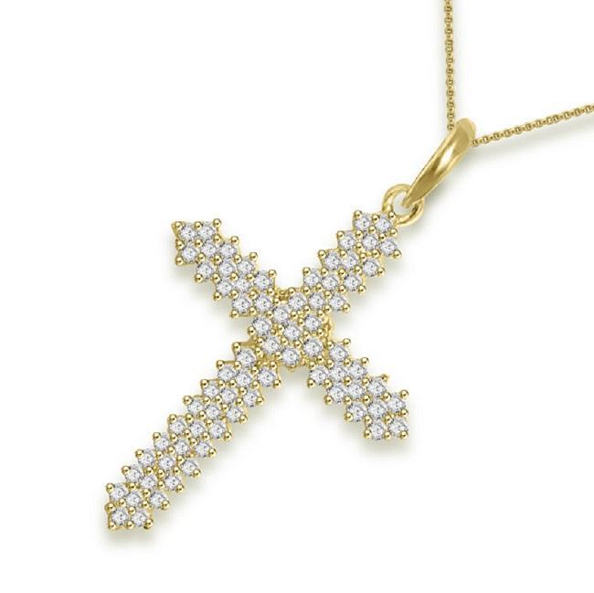 The Ezekiel Cross Natural Diamond Pendant necklace With Chain Prong Setting 14K Gold - Image 3