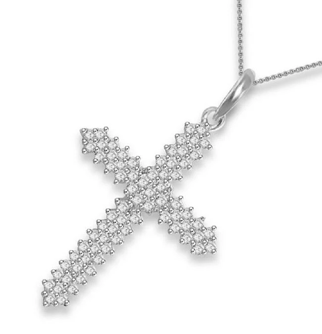 The Ezekiel Cross Natural Diamond Pendant necklace With Chain Prong Setting 14K Gold - Image 4