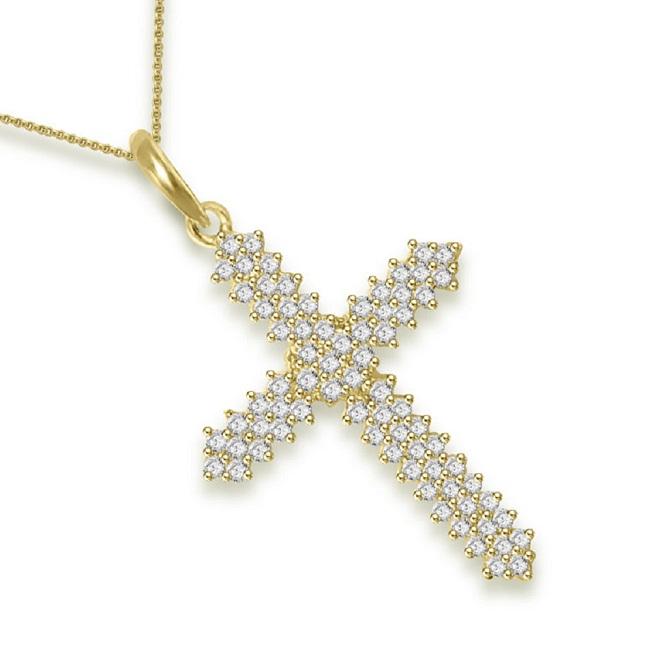 The Ezekiel Cross Natural Diamond Pendant necklace With Chain Prong Setting 14K Gold - Image 5