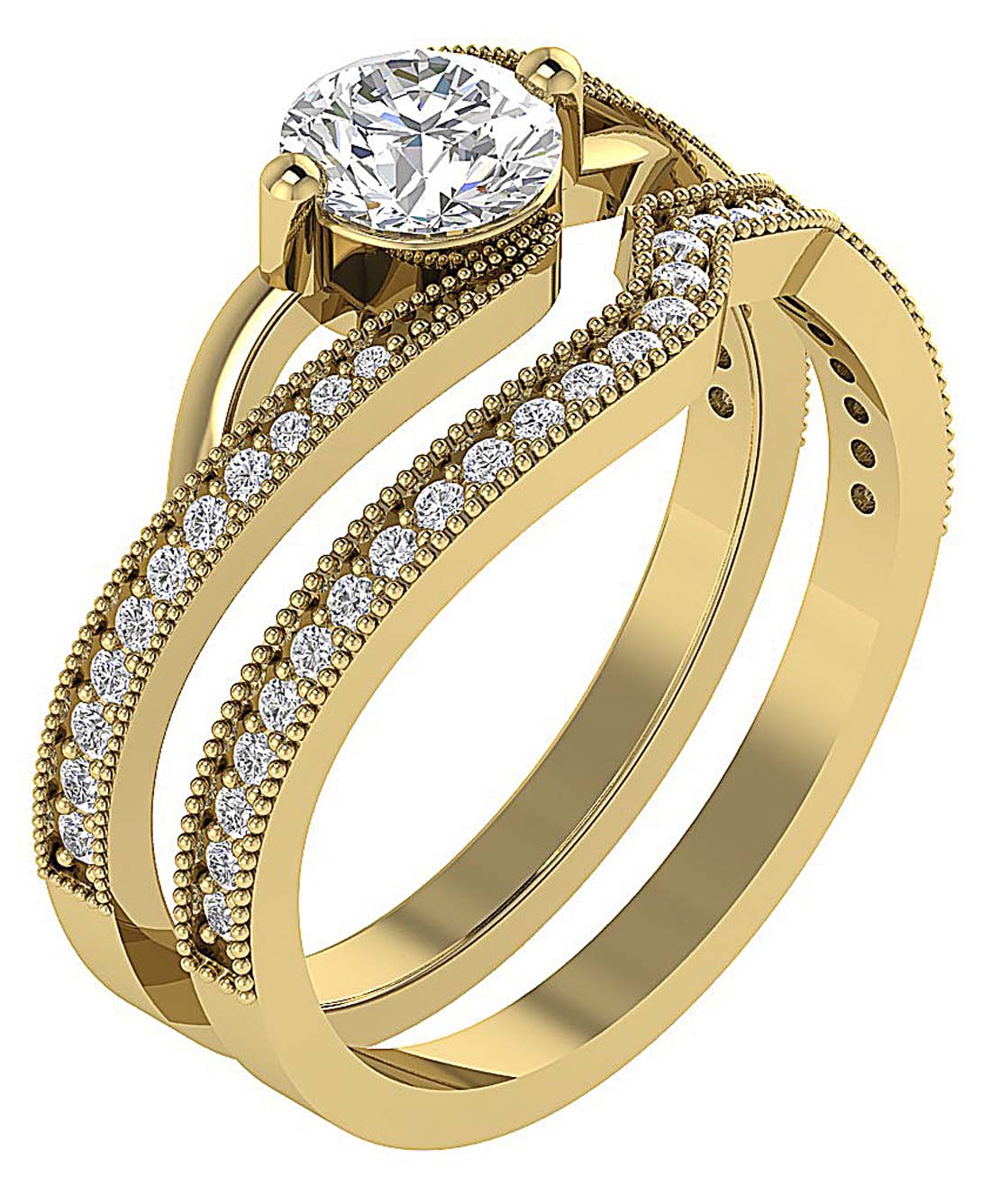 The Ezekiel 14k Yellow Gold Natural Diamond Bridal Engagement Ring Set For Her