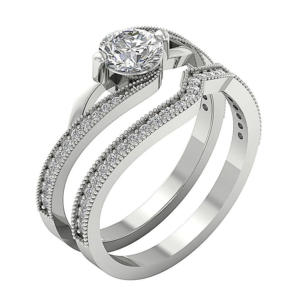 The Ezekiel 14k Yellow Gold Natural Diamond Bridal Engagement Ring Set For Her - Image 2
