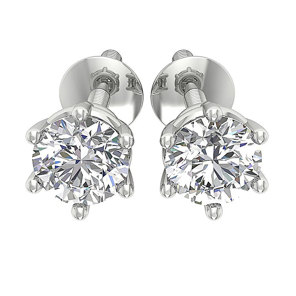 I1/SI1 G 0.50-1.00Ct Round Diamond Solitaire Studs Earrings Six Prong Set 14K/18K Solid Gold - Image 2