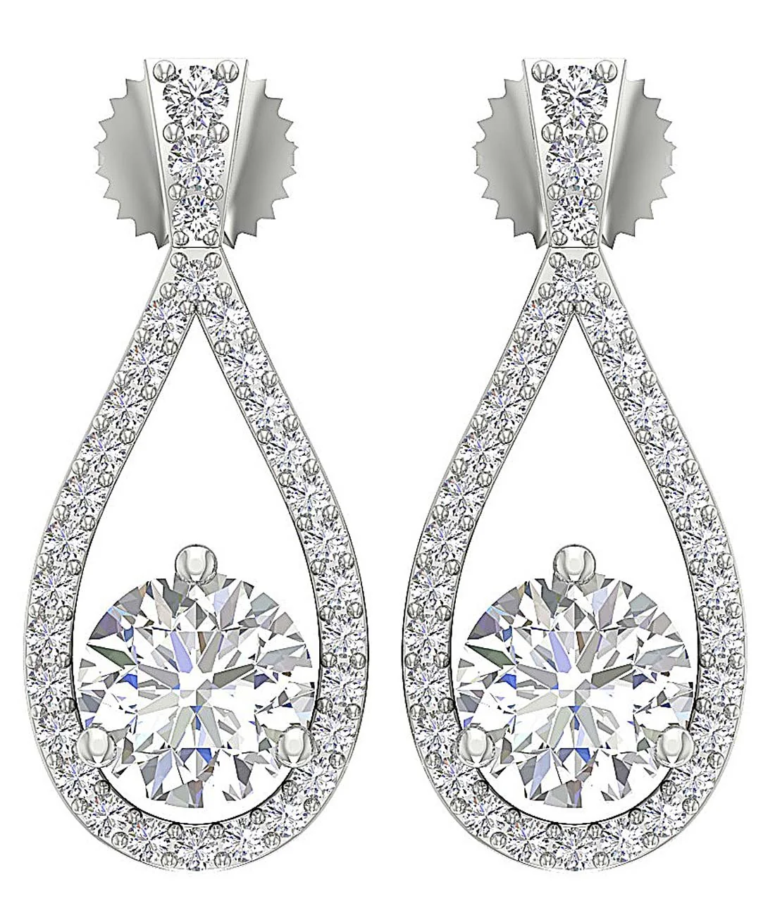 The Ezra For Women Dangle Earring Solitaire Natural Diamond Screw Back 14K White Gold - Image 4