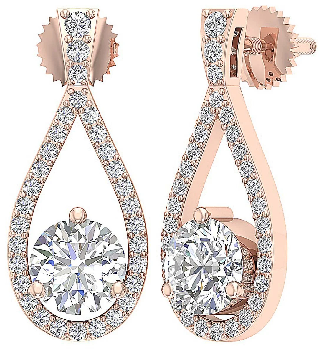 The Ezra For Women Dangle Earring Solitaire Natural Diamond Screw Back 14K White Gold - Image 5