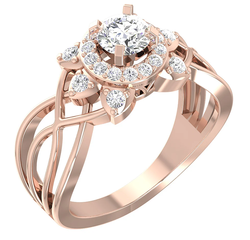 The Fabian 14k Solid Gold Natural Diamond Designer Halo Solitaire Engagement Ring