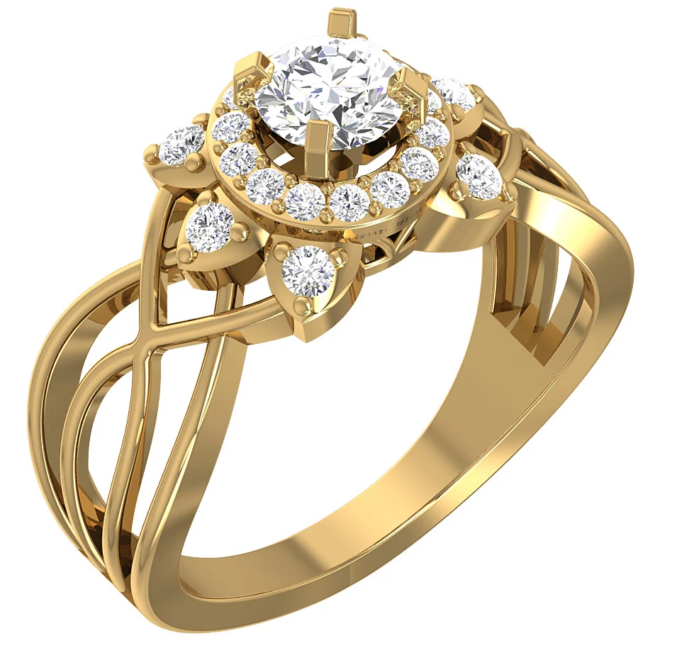 The Fabian 14k Solid Gold Natural Diamond Designer Halo Solitaire Engagement Ring - Image 3