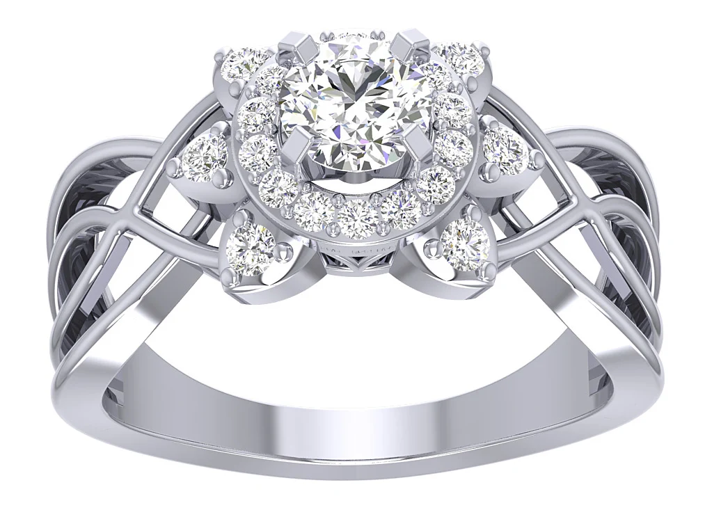 The Fabian 14k Solid Gold Natural Diamond Designer Halo Solitaire Engagement Ring - Image 4