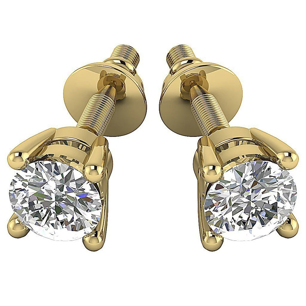 I1 G 0.20Ct Sparkly Round Brilliant Cut Solitaire Diamond Stud Earring Yellow Gold