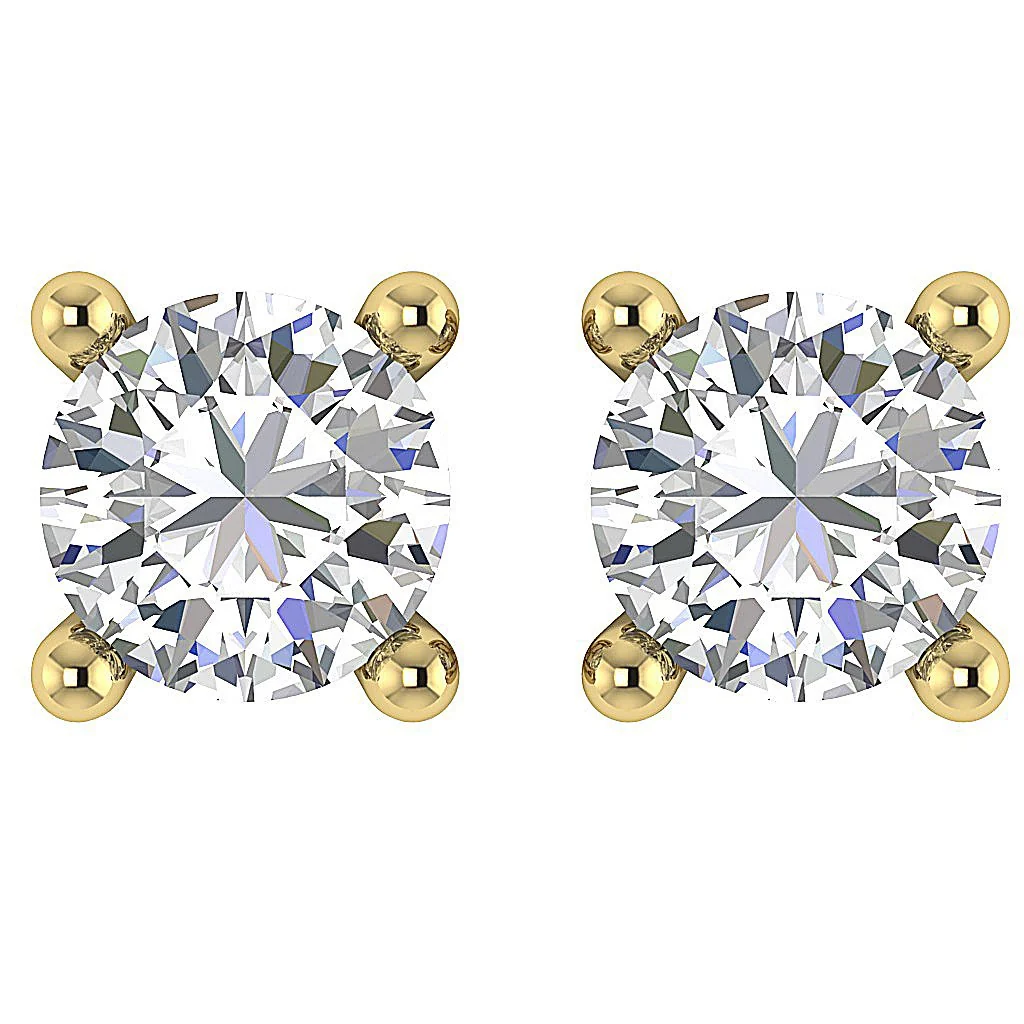 I1 G 0.20Ct Sparkly Round Brilliant Cut Solitaire Diamond Stud Earring Yellow Gold - Image 2