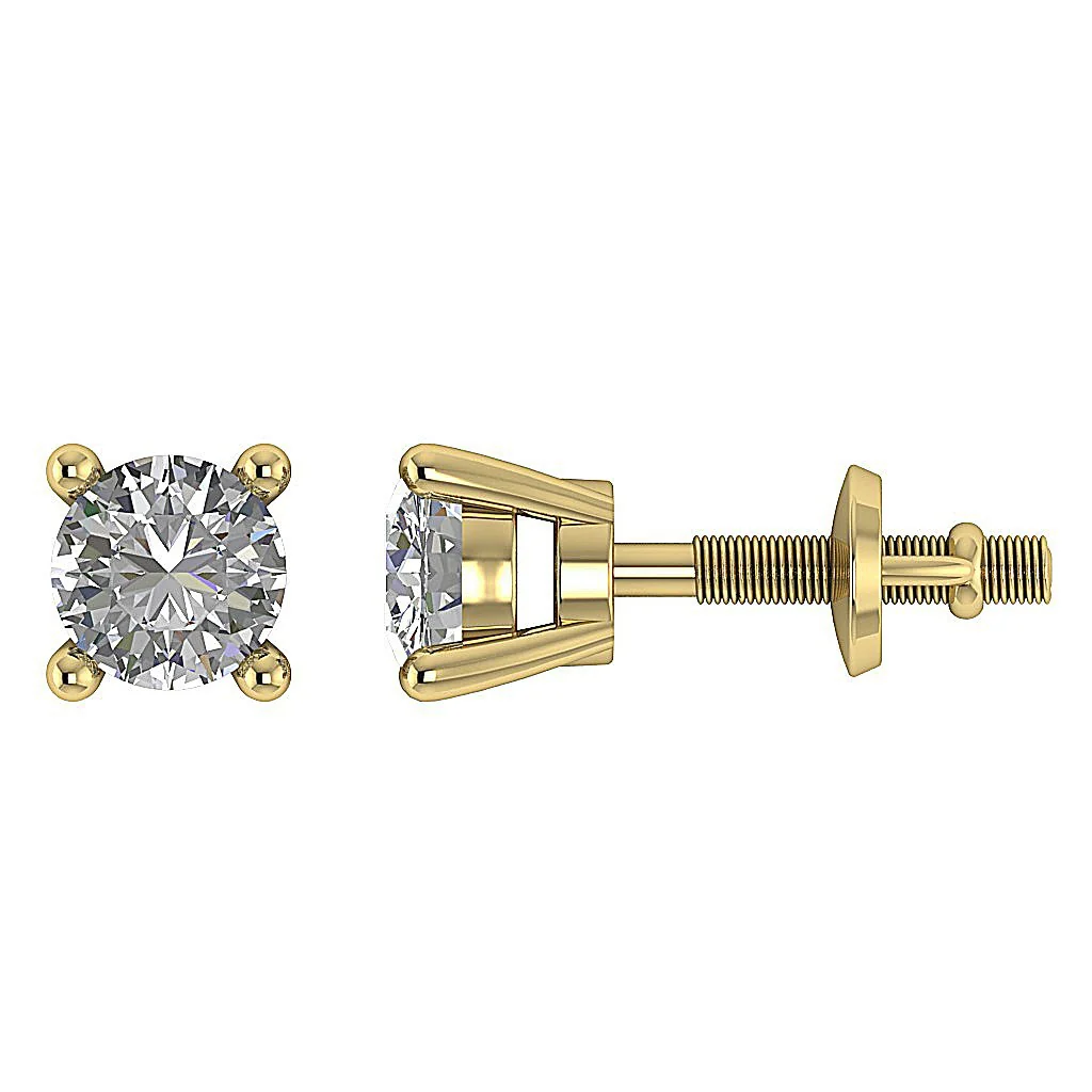 I1 G 0.20Ct Sparkly Round Brilliant Cut Solitaire Diamond Stud Earring Yellow Gold - Image 3