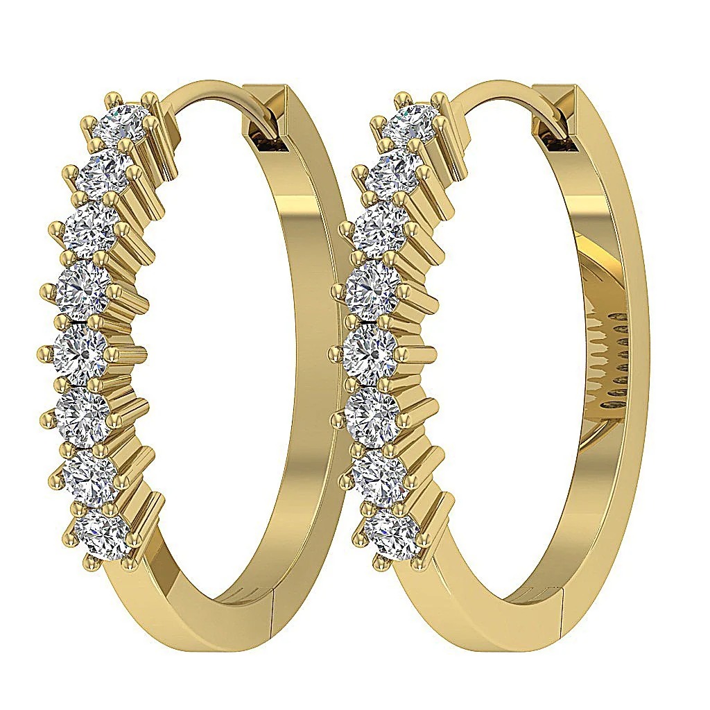 The Finley Classsic Prong Set Hoop Earring Genuine Diamond 14K Rose Gold - Image 3