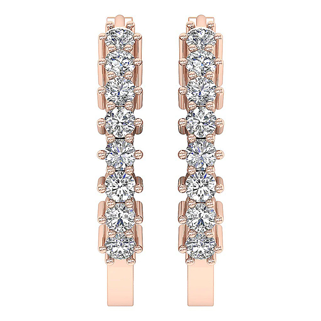 The Finley Classsic Prong Set Hoop Earring Genuine Diamond 14K Rose Gold - Image 6