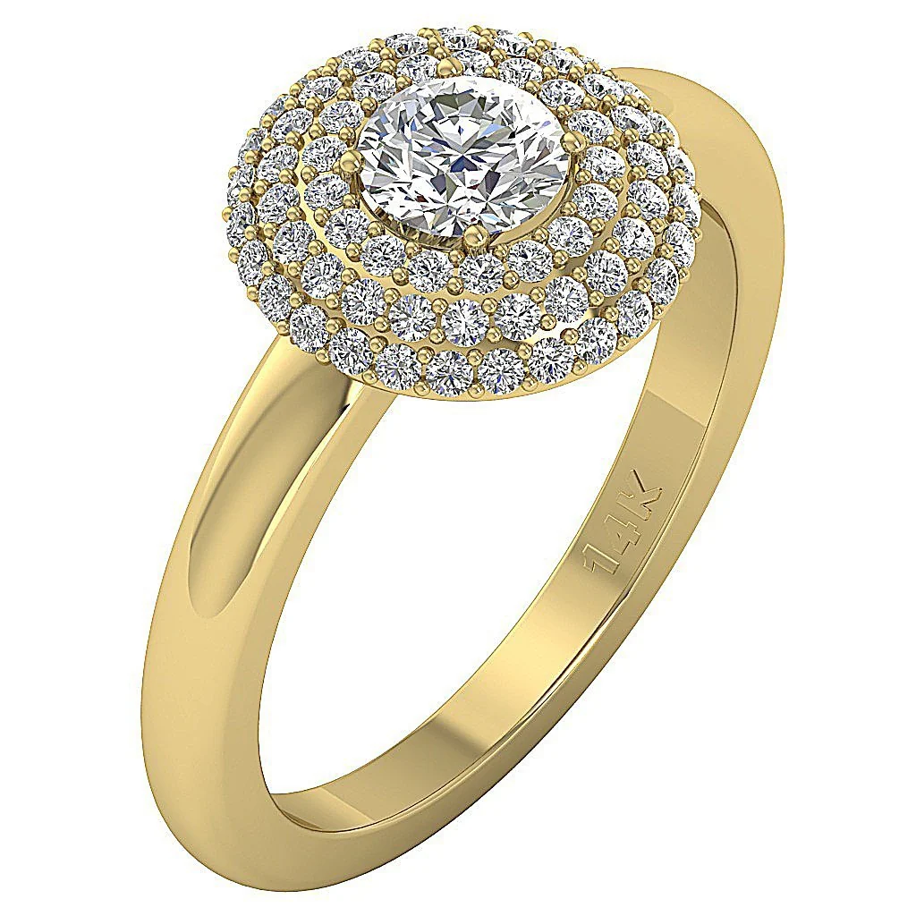 The Finnegan Gorgeous Tripal Halo Solitaire Engagement Ring Round Diamond 14K Gold
