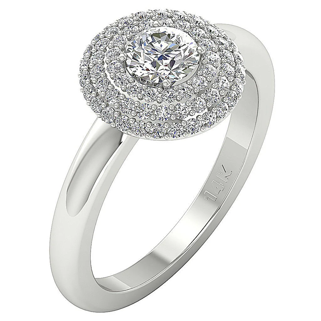The Finnegan Gorgeous Tripal Halo Solitaire Engagement Ring Round Diamond 14K Gold - Image 2