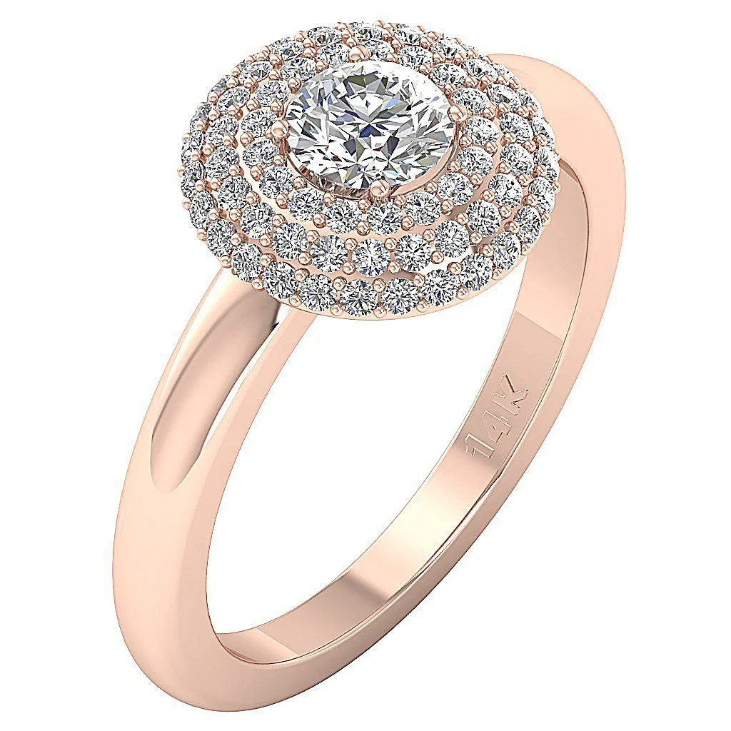 The Finnegan Gorgeous Tripal Halo Solitaire Engagement Ring Round Diamond 14K Gold - Image 3