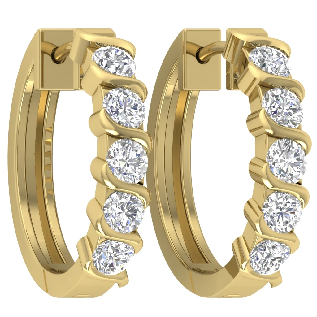 The Francisco 14K Solid Yellow Gold Natural Diamond Hoop Earring Bar Set