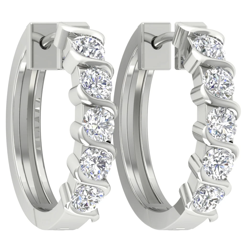 The Francisco 14K Solid Yellow Gold Natural Diamond Hoop Earring Bar Set - Image 2