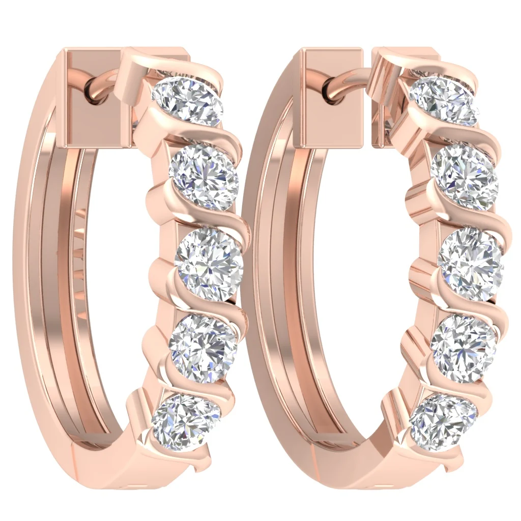 The Francisco 14K Solid Yellow Gold Natural Diamond Hoop Earring Bar Set - Image 3