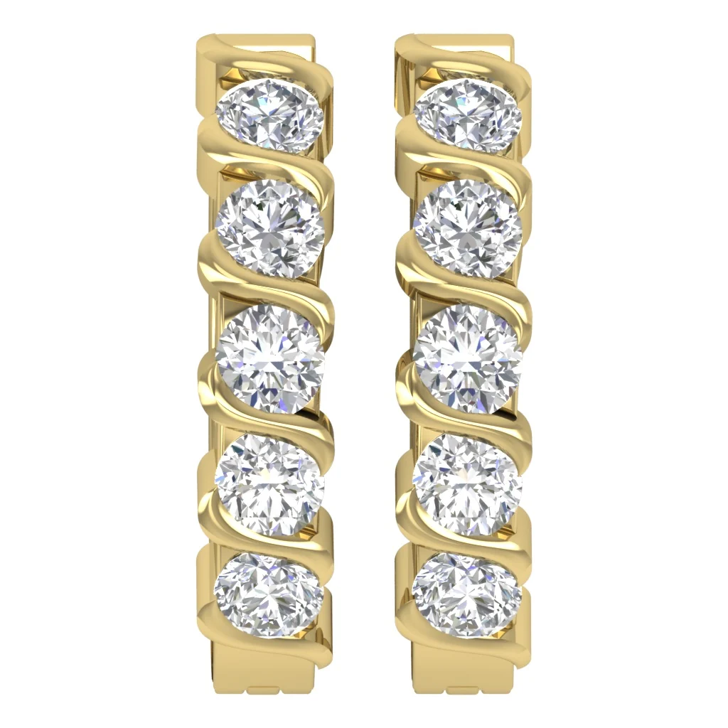The Francisco 14K Solid Yellow Gold Natural Diamond Hoop Earring Bar Set - Image 4