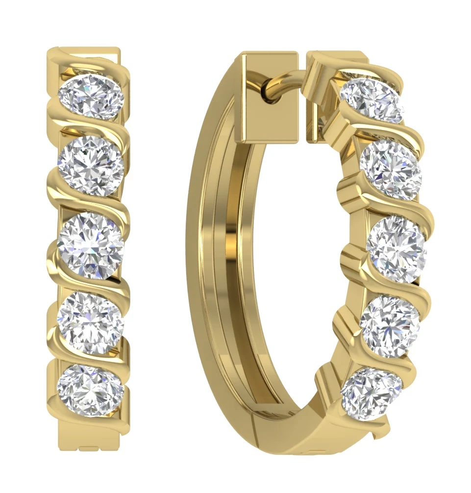 The Francisco 14K Solid Yellow Gold Natural Diamond Hoop Earring Bar Set - Image 7