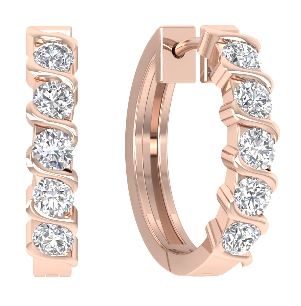 The Francisco 14K Solid Yellow Gold Natural Diamond Hoop Earring Bar Set - Image 9