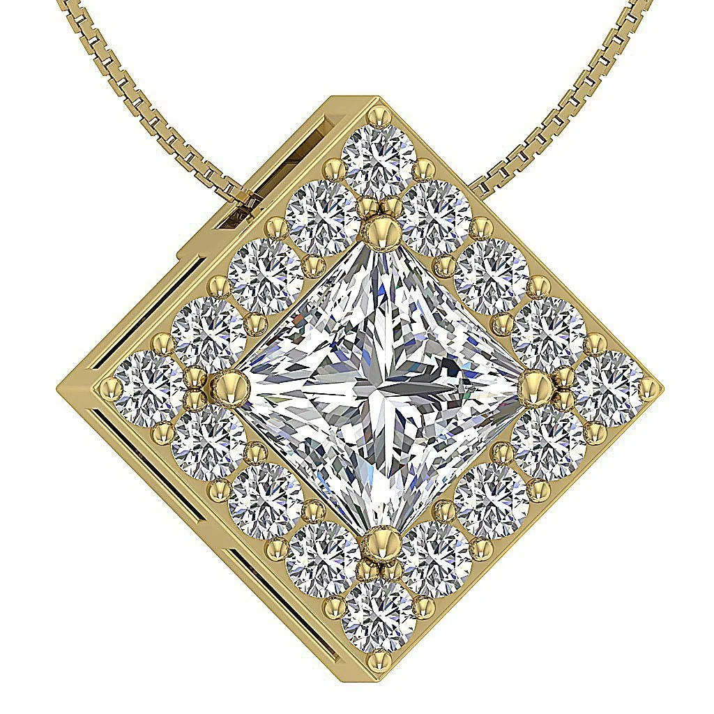 The Francisco Solitaire Princess Round Diamond Halo Pendant Necklace 14k Rose Gold - Image 5
