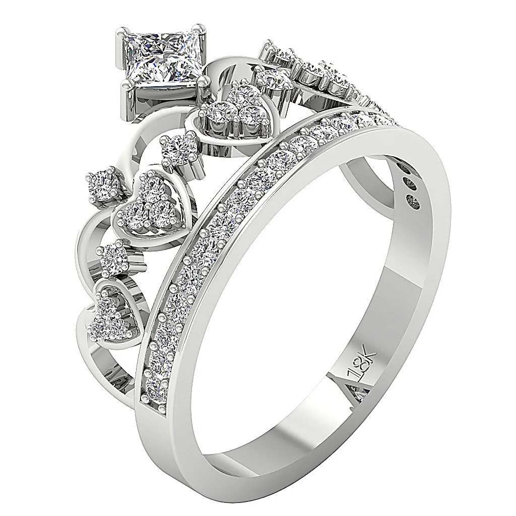 The Frank Gorgeous Crown Solitaire Engagement Ring Princess Round Diamond Band - Image 3