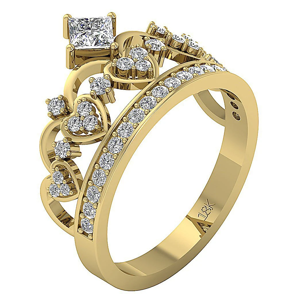 The Frank Gorgeous Crown Solitaire Engagement Ring Princess Round Diamond Band - Image 4