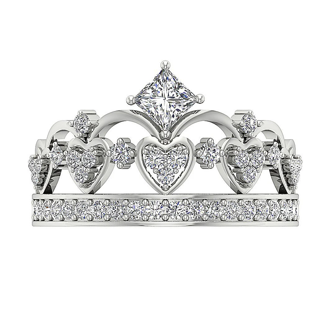 The Frank Gorgeous Crown Solitaire Engagement Ring Princess Round Diamond Band - Image 6