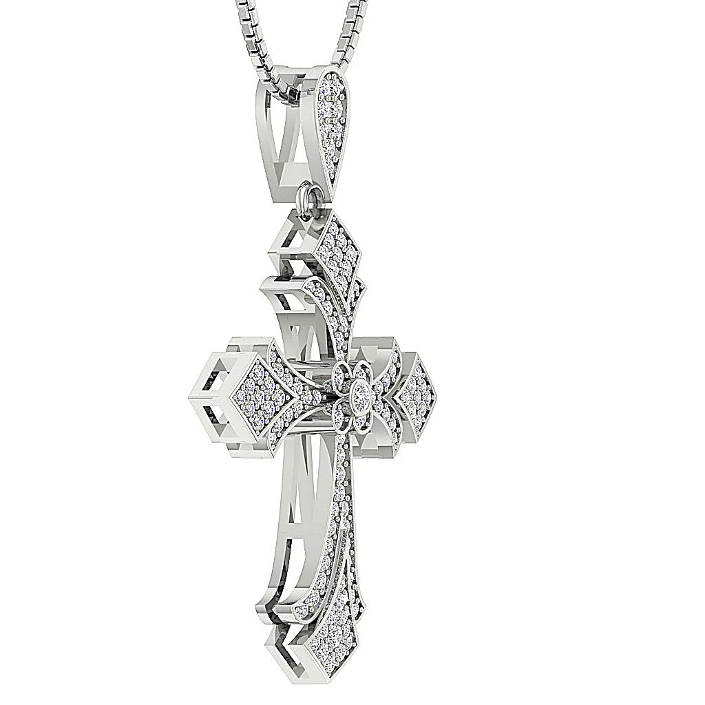 The Gabriel Designer Cross Pendant Natural Diamond 14K Solid White Gold - Image 7