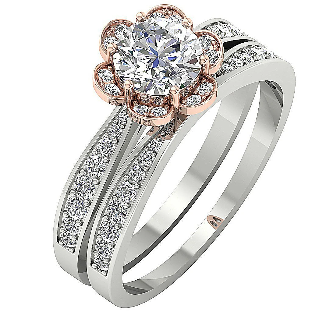 The Gael Gorgeous Flower Bridal Wedding Ring Set Natural Diamond 14K Solid Gold