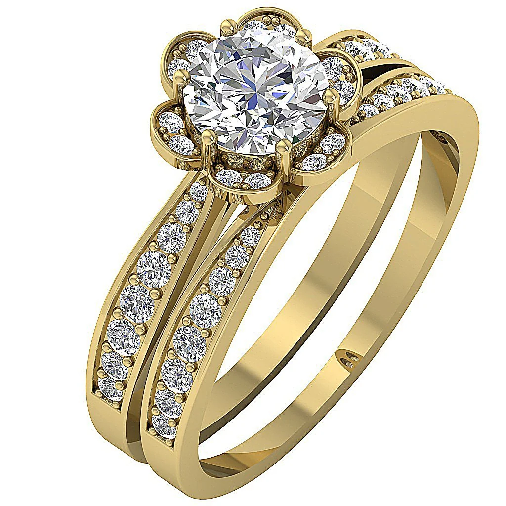 The Gael Gorgeous Flower Bridal Wedding Ring Set Natural Diamond 14K Solid Gold - Image 2